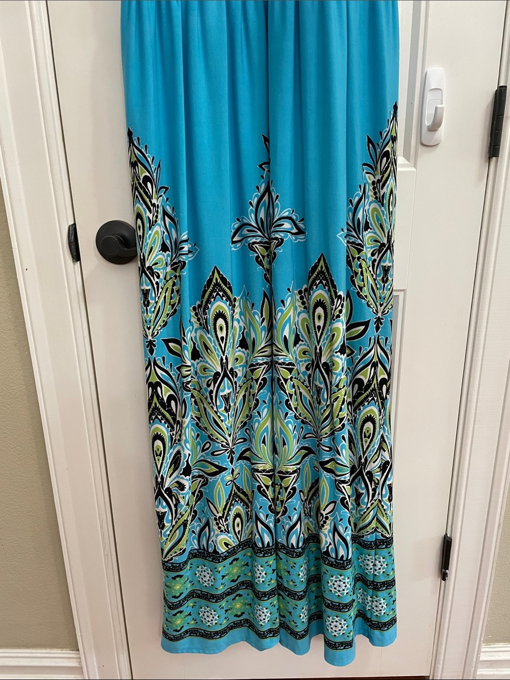 CATO Black and Turquoise Floral Print Empire Waist Maxi Dress Size L - Picture 4 of 7